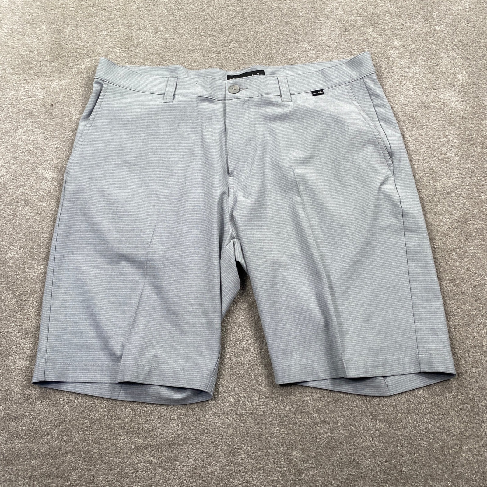 Travismathew Golf Shorts Mens 38 Grey Heather Micro Stripe Stretch Performance